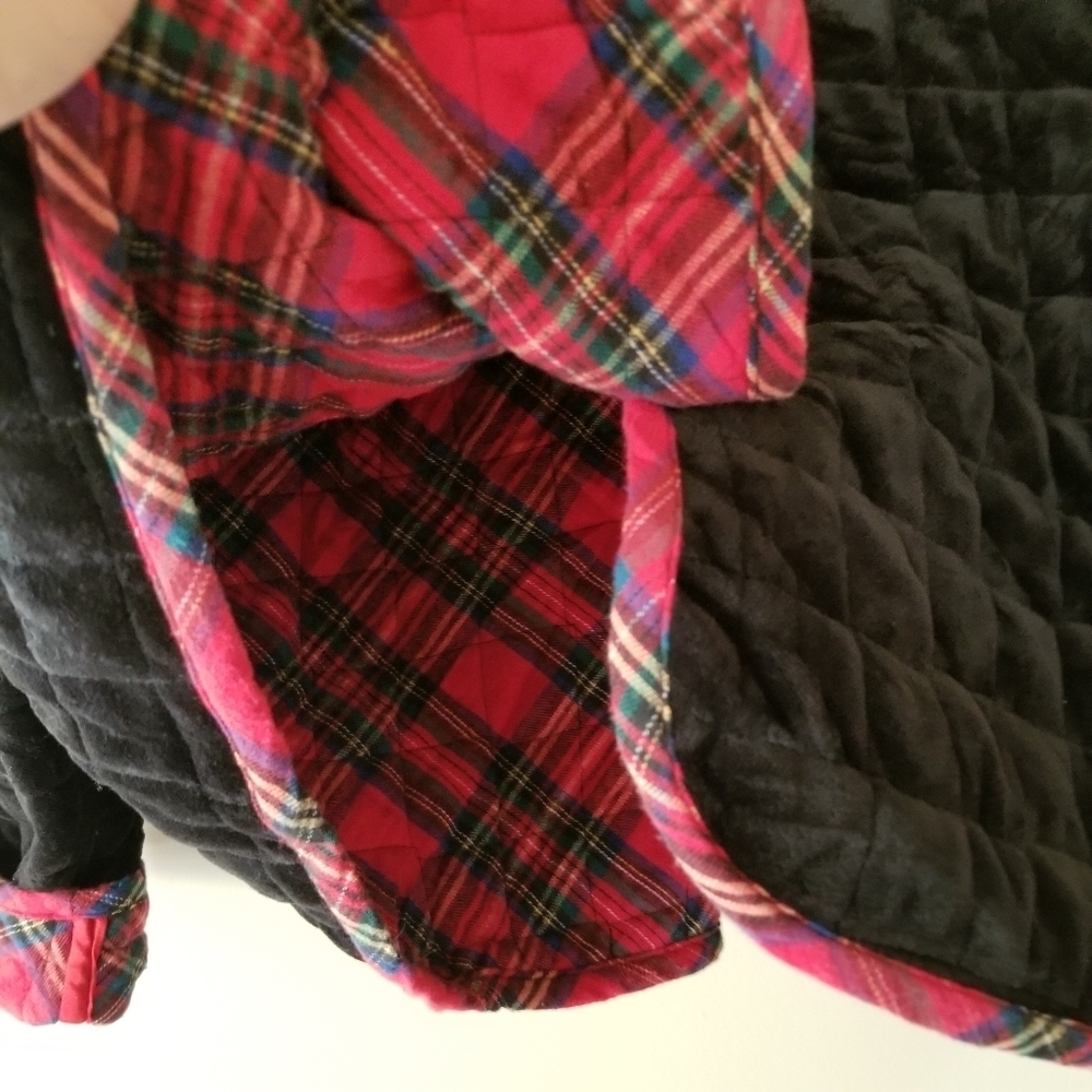 Vintage 90s Quilt Coat Plaid Cotton Lined Black Velvet Size Vintage XL - Picture 9 of 10